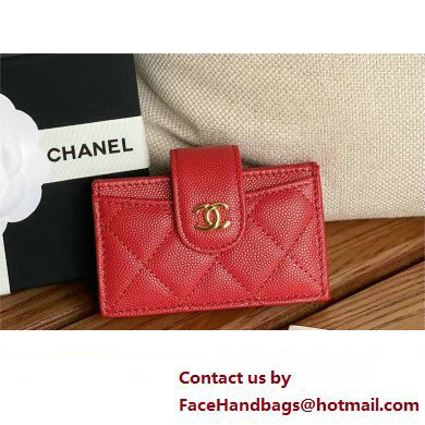 Chanel Grained Calfskin & GOLD-Tone Metal Card Holder AP0342 red 2023